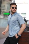 Erkek Yakalı Jakar Baskılı Kısa Kollu T-shirt resmi